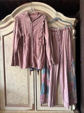 J.Her Mineral Wash Patchwork Zip Up Hoodie and Pants Set size Small